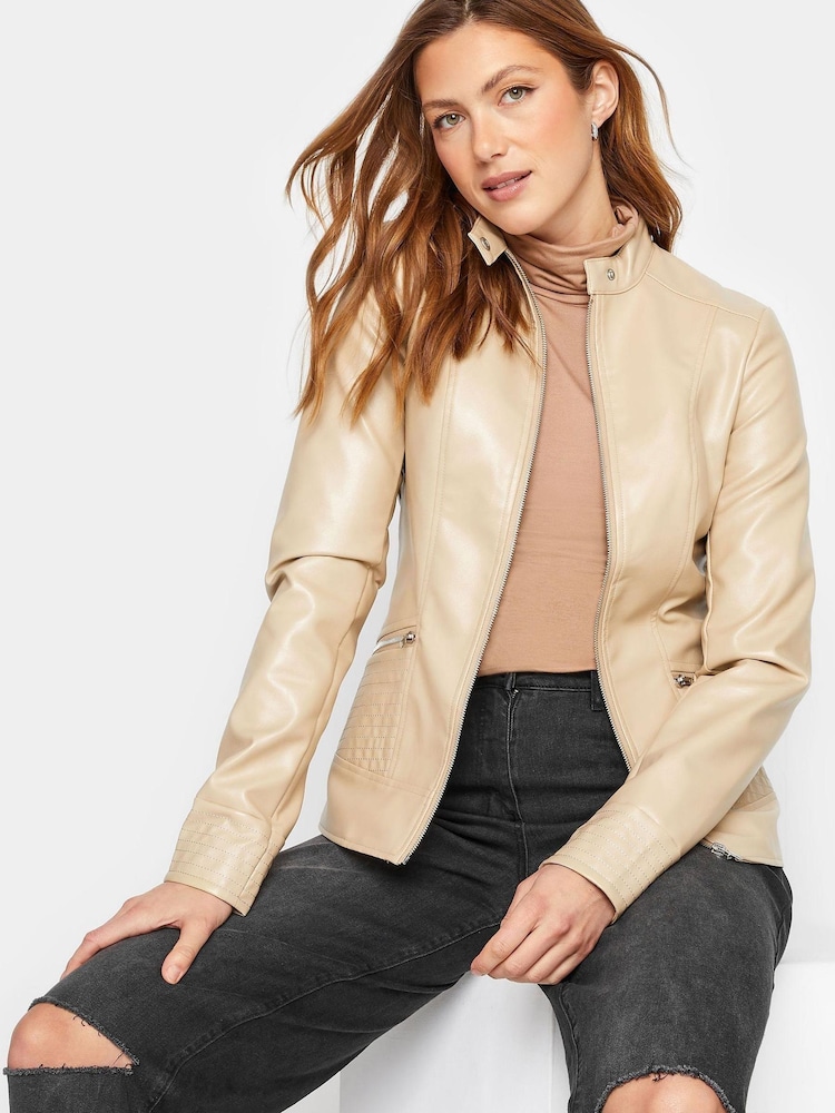 Long Tall Sally Nude Faux Leather Funnel Neck Jacket - Image 1 of 4