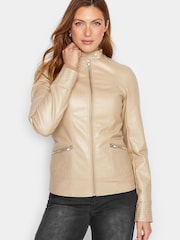 Long Tall Sally Nude Faux Leather Funnel Neck Jacket - Image 2 of 4