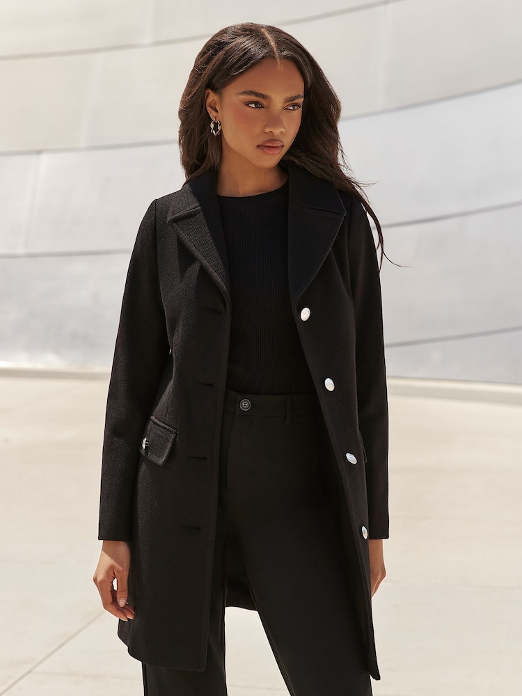 Lipsy Black Button Detail Tailored Longline Coat - Image 1 of 4