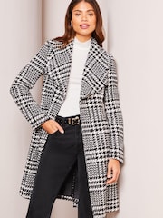 Lipsy Black/White Petite Dropped Collar Belted Wrap Trench Coat - Image 1 of 4