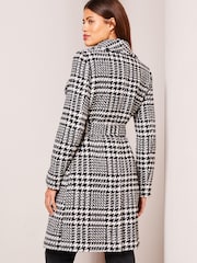 Lipsy Black/White Petite Dropped Collar Belted Wrap Trench Coat - Image 2 of 4