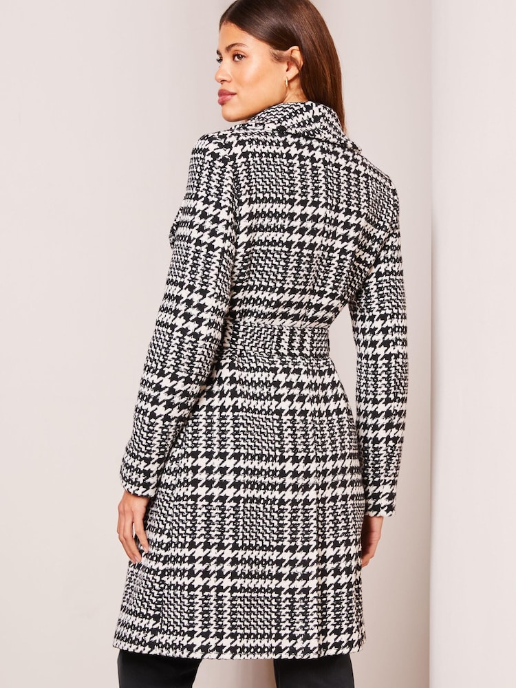 Lipsy Black/White Petite Dropped Collar Belted Wrap Trench Coat - Image 2 of 4