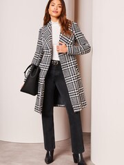 Lipsy Black/White Petite Dropped Collar Belted Wrap Trench Coat - Image 3 of 4