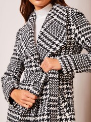 Lipsy Black/White Petite Dropped Collar Belted Wrap Trench Coat - Image 4 of 4