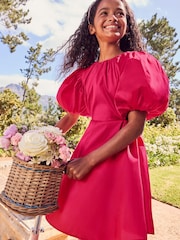 Lipsy Pink Puff Sleeve Occasion Dress (3yrs-16yrs) - Image 1 of 4