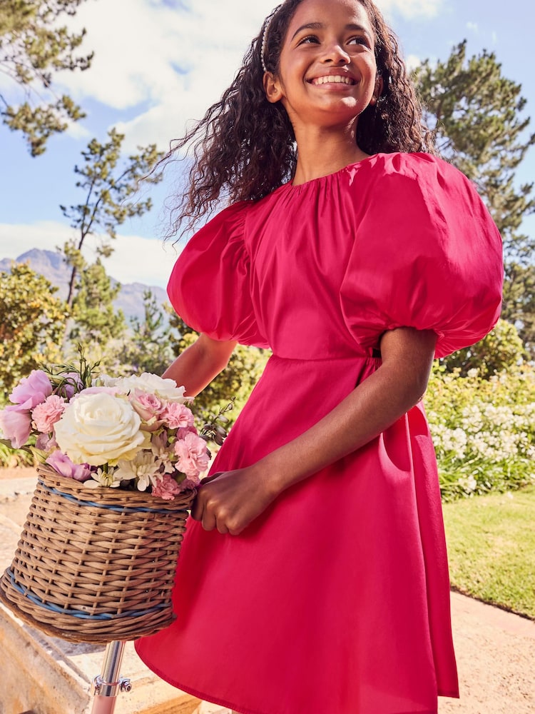 Lipsy Pink Puff Sleeve Occasion Dress (3yrs-16yrs) - Image 1 of 4