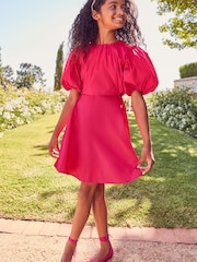 Lipsy Pink Puff Sleeve Occasion Dress (3yrs-16yrs) - Image 2 of 4