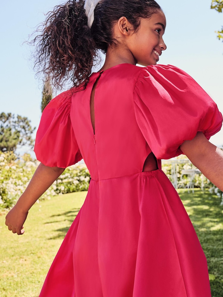 Lipsy Pink Puff Sleeve Occasion Dress (3yrs-16yrs) - Image 3 of 4