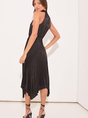 Lipsy Black Halter Pleated High Neck Midi Dress - Image 2 of 4