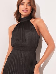 Lipsy Black Halter Pleated High Neck Midi Dress - Image 4 of 4