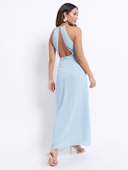 VILA Light Blue Halter Neck Ruffle Maxi Dress - Image 1 of 5