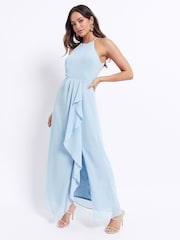 VILA Light Blue Halter Neck Ruffle Maxi Dress - Image 2 of 5