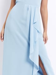VILA Light Blue Halter Neck Ruffle Maxi Dress - Image 3 of 5