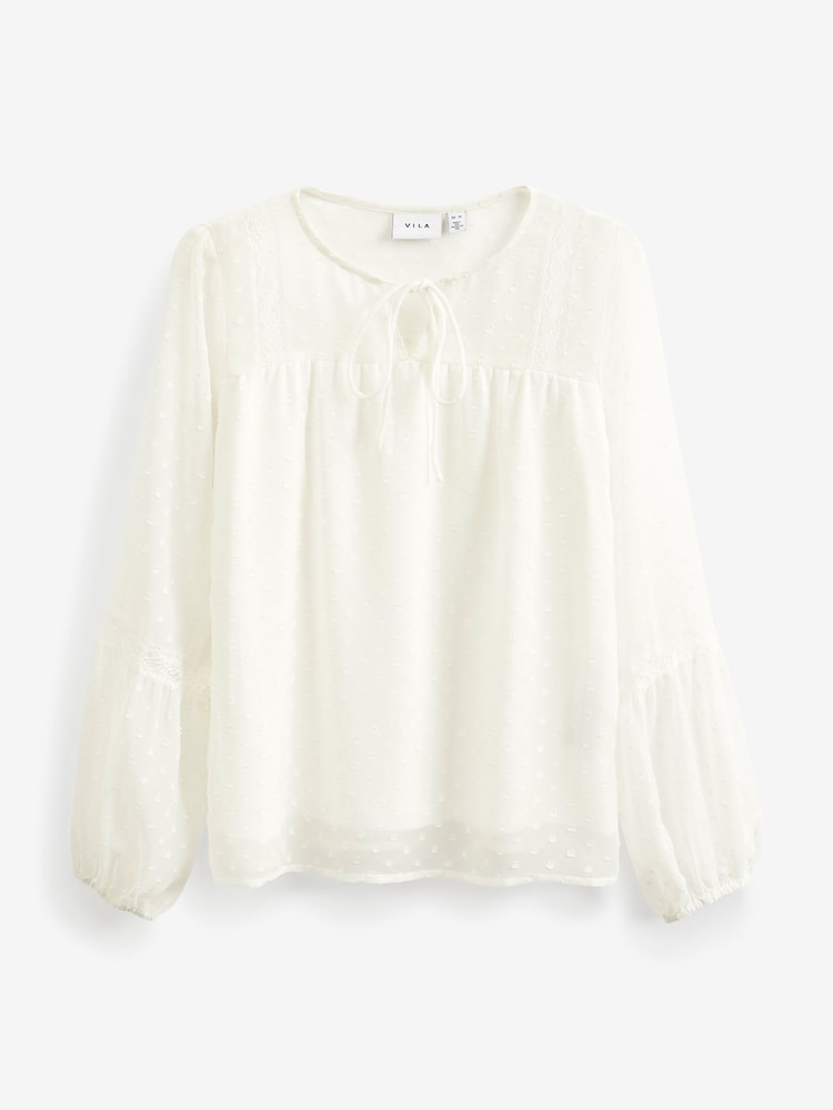 VILA White Dobby and Lace Detail Blouse - Image 5 of 5