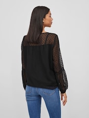 VILA Black Dobby and Lace Detail Blouse - Image 4 of 5