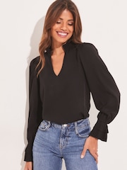 Lipsy Black Frill Ruffle V Neck Long Sleeve Blouse - Image 1 of 4
