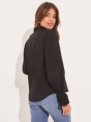 Lipsy Black Frill Ruffle V Neck Long Sleeve Blouse - Image 2 of 4
