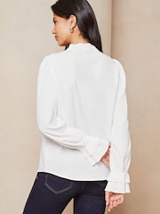 Lipsy White Frill Ruffle V Neck Long Sleeve Blouse - Image 2 of 4