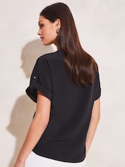 Lipsy Black Utility V Neck Short Roll Sleeve Top - Image 2 of 4