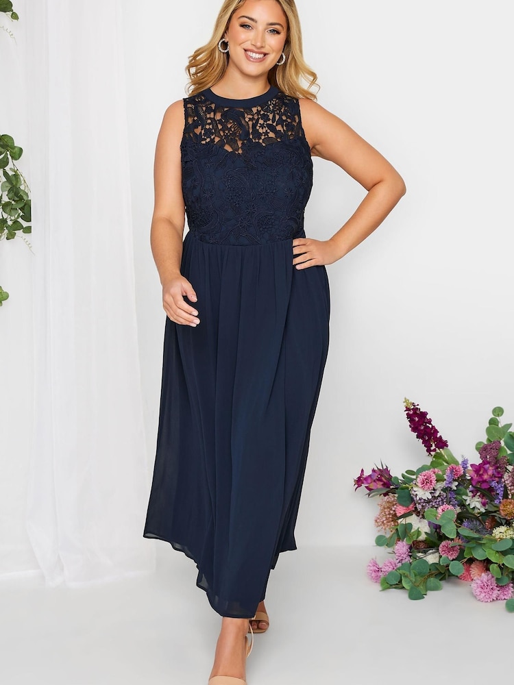 Yours Curve Blue London Occasion Lace Maxi Dress - Image 1 of 4