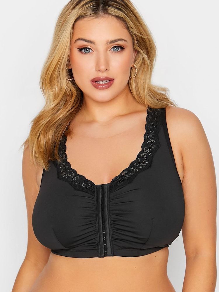 Yours Curve Black 2 Pack Lace Trim Front Fastening Bra - Image 2 of 5