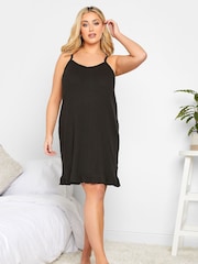 Yours Curve Black Frilled Ribbed Chemise - Image 1 of 4