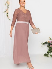 Yours Curve Pink London Lace Wrap Pleat Maxi Dress - Image 1 of 4