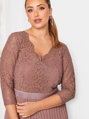 Yours Curve Pink London Lace Wrap Pleat Maxi Dress - Image 2 of 4