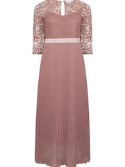 Yours Curve Pink London Lace Wrap Pleat Maxi Dress - Image 3 of 4