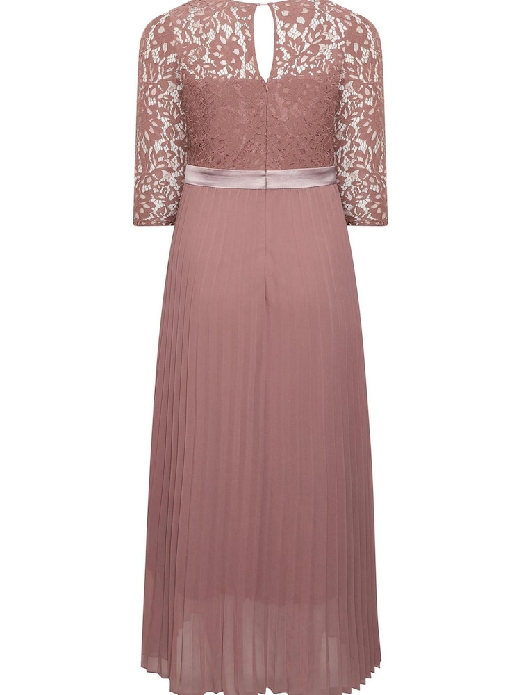 Yours Curve Pink London Lace Wrap Pleat Maxi Dress - Image 4 of 4