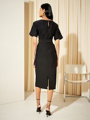 Friends Like These Black Tailored Short Sleeve Belted Midi Dress - Image 4 of 4