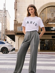 Friends Like These Grey Pinstripe Premium Wide Leg Smart Trousers - Image 2 of 4