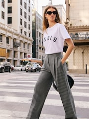 Friends Like These Grey Pinstripe Premium Wide Leg Smart Trousers - Image 3 of 4
