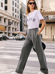 Friends Like These Grey Pinstripe Premium Wide Leg Smart Trousers - Image 4 of 4