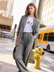 Friends Like These Grey Pinstripe Petite Edge to Edge Tailored Blazer - Image 2 of 4