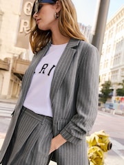 Friends Like These Grey Pinstripe Petite Edge to Edge Tailored Blazer - Image 3 of 4