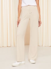 Friends Like These Nude Pink Cosy Jersey Wide Leg Rib Trousers - Image 1 of 4
