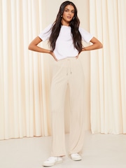 Friends Like These Nude Pink Cosy Jersey Wide Leg Rib Trousers - Image 2 of 4