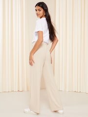 Friends Like These Nude Pink Cosy Jersey Wide Leg Rib Trousers - Image 3 of 4