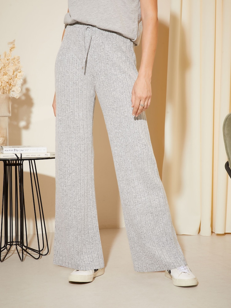 Friends Like These Grey Cosy Jersey Wide Leg Rib Trousers - Image 1 of 3