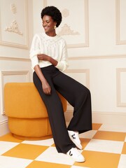 Love & Roses Ivory White Contrast Bow Back Pointelle Jumper - Image 4 of 4