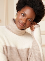 Love & Roses Beige Contrast Roll Neck Cable Knit Jumper - Image 2 of 4