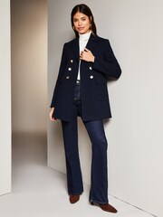Lipsy Navy Blue Petite Hammered Button Dolly Coat - Image 3 of 4