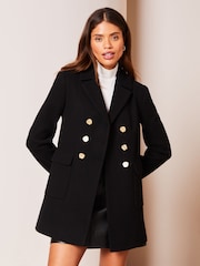 Lipsy Black Hammered Button Dolly Coat - Image 1 of 4