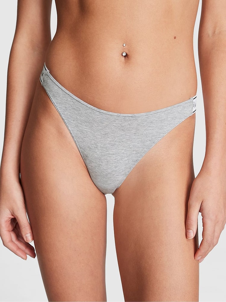 Victoria's Secret PINK Medium Heather Grey Cotton Logo Scoop Thong Knickers - Image 1 of 3