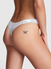 Victoria's Secret PINK Medium Heather Grey Cotton Logo Scoop Thong Knickers - Image 2 of 3