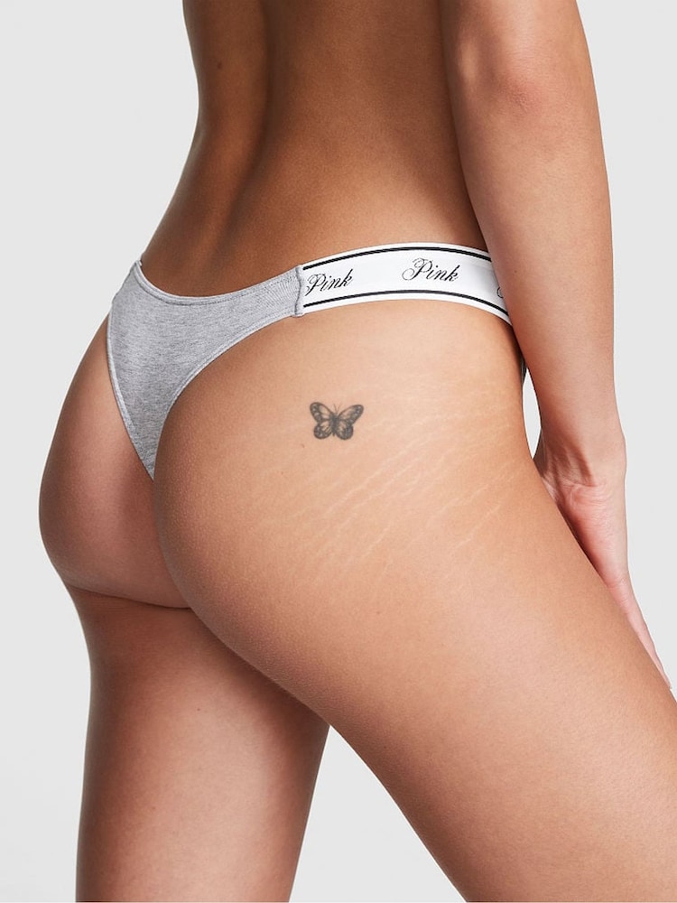 Victoria's Secret PINK Medium Heather Grey Cotton Logo Scoop Thong Knickers - Image 2 of 3