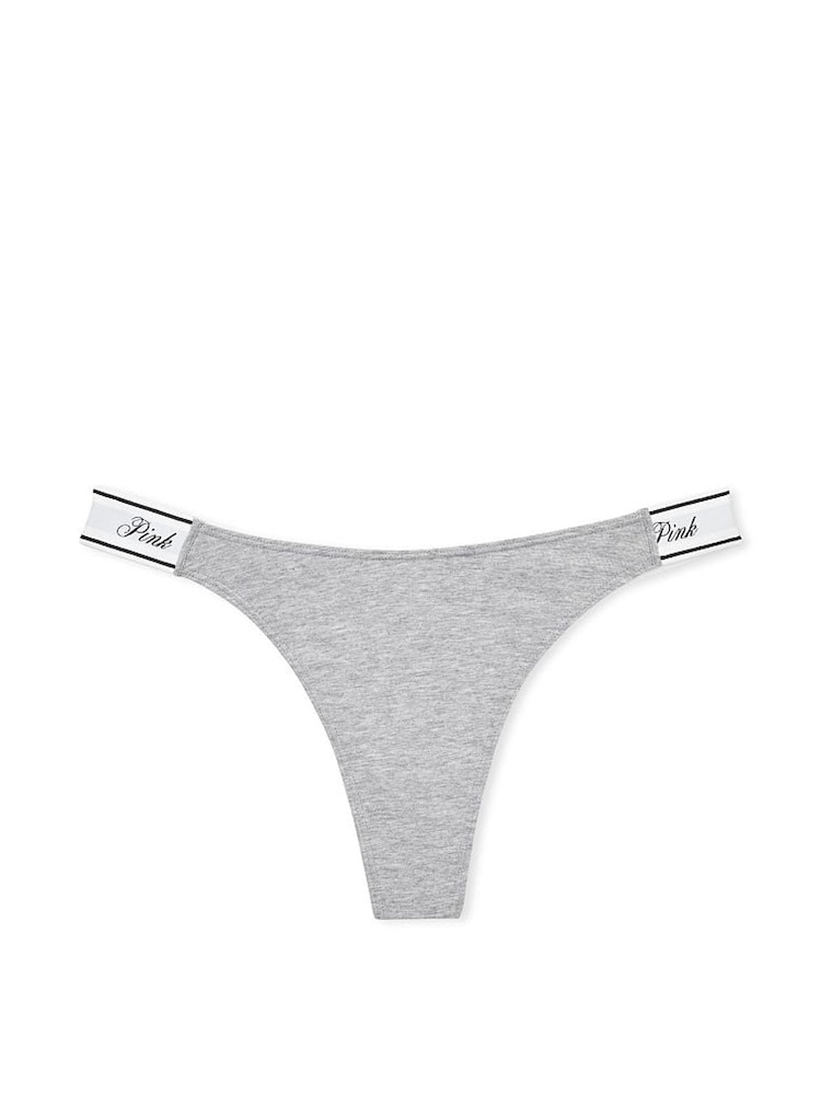 Victoria's Secret PINK Medium Heather Grey Cotton Logo Scoop Thong Knickers - Image 3 of 3