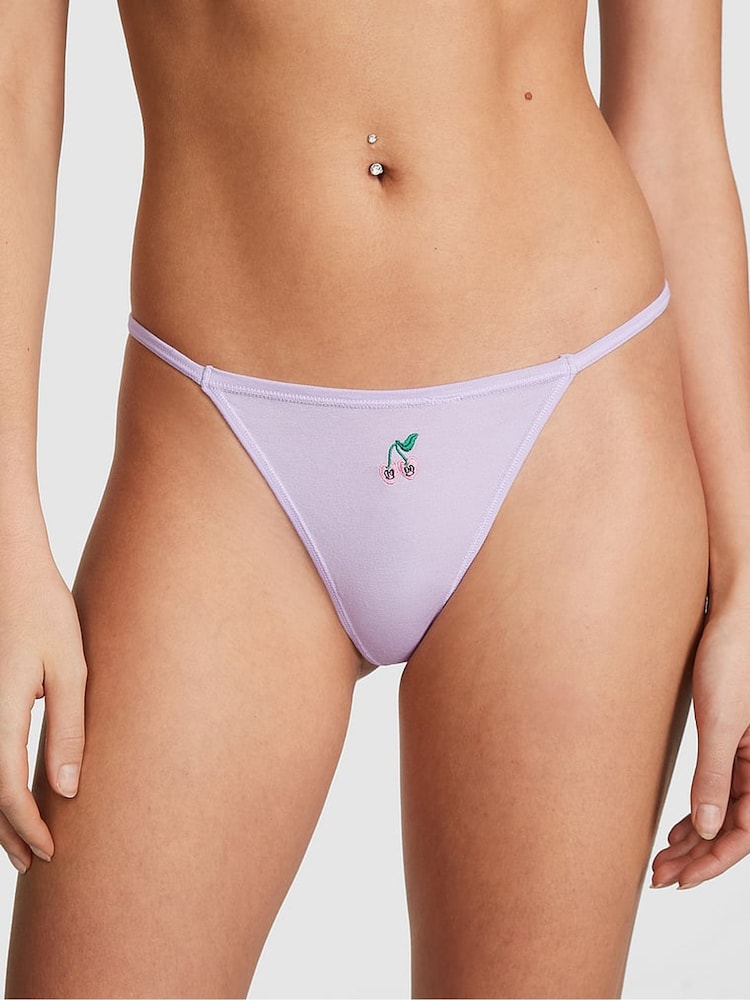 Victoria's Secret PINK Pastel Lilac Cherry Cotton G String Knickers - Image 1 of 1
