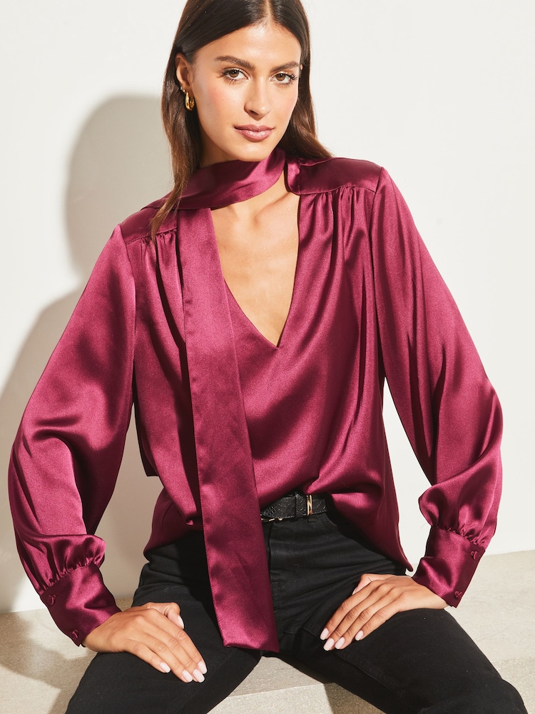 Lipsy Red Pussybow Neck Long Sleeve Blouse - Image 1 of 4 Lipsy Red Pussybow Neck Long Sleeve Blouse - Image 1 of 4